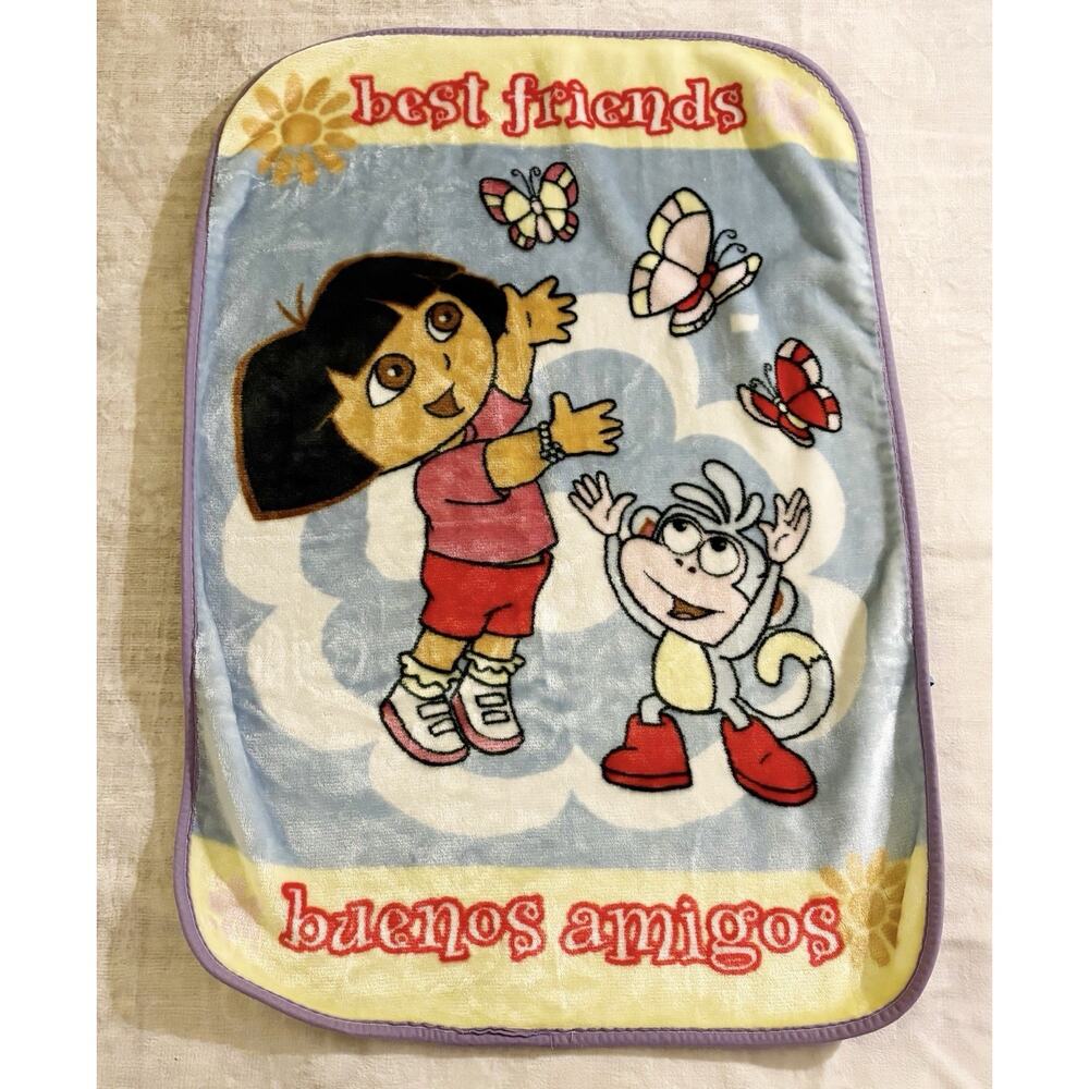 Vtg Y2K Nick Jr Dora The Explorer Fleece Plush Blanket Boots Best Friends